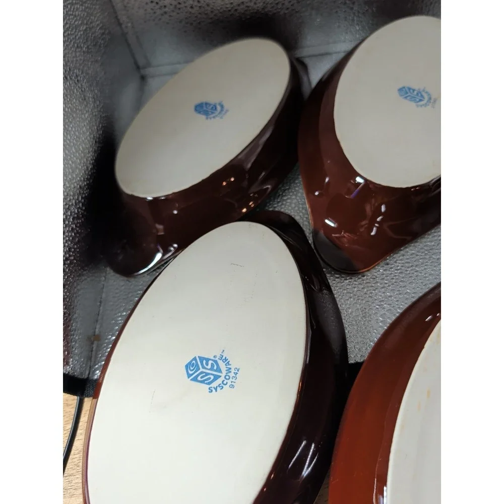 5 Brown Syscoware Individual Baking Au Gratin Casserole ‎ Dish Handles 91342 USA